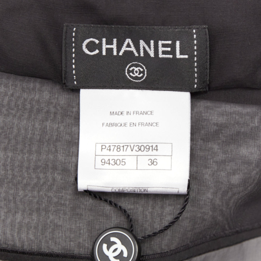 CHANEL 2006 Runway black sheer 100% silk organza bolero cropped jacket FR36 S