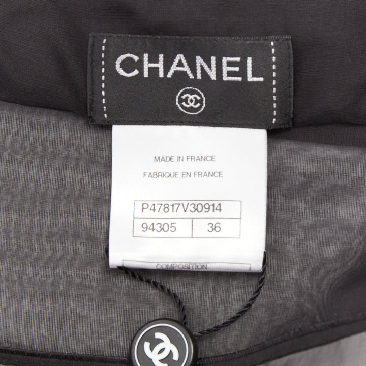 CHANEL 2006 Runway black sheer 100% silk organza bolero cropped jacket FR36 S