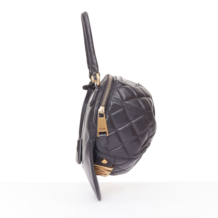 MOSCHINO Jeremy Scott black diamond quilted leather gold logo baseball cap bag