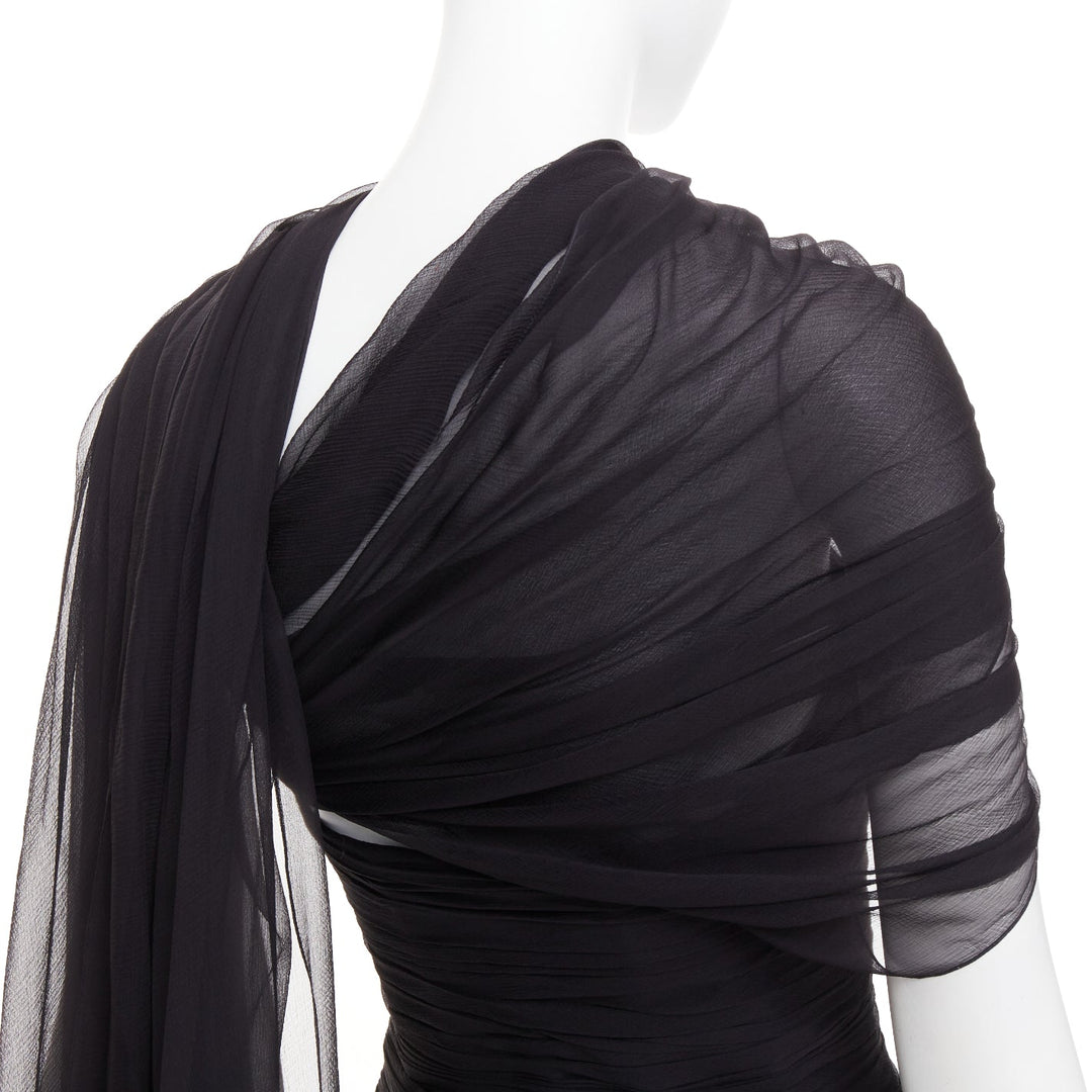 ALEXANDRE VAUTHIER AW2010 COUTURE Runway black silk chiffon pleat drape sash top