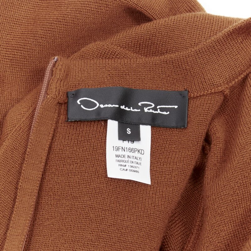 OSCAR DE LA RENTA 2019 100% virgin wool brown drawstring knitted jumpsuit S