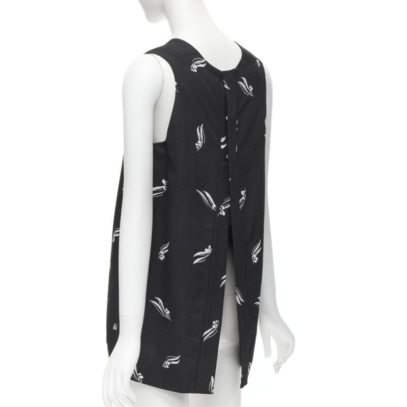 MARNI black white print crepe open split back sleeveless top IT40 S