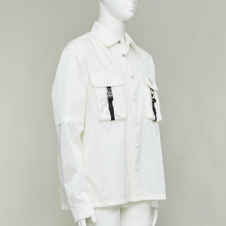 PRADA 2021 Re-Nylon nylon technical buckles pocket transformable shirt jacket XL