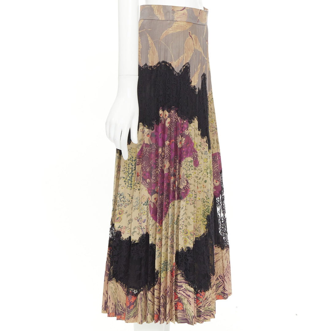 VALENTINO 2016 Runway Prairie sheepskin leather pleated lace midi skirt IT40 S