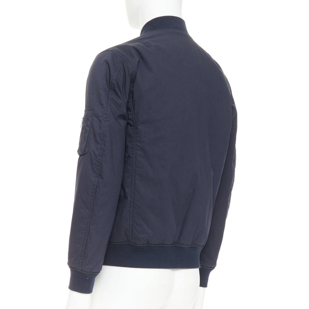 KENT AND CURWEN Reversible navy brown cotton blend zip up bomber jacket M