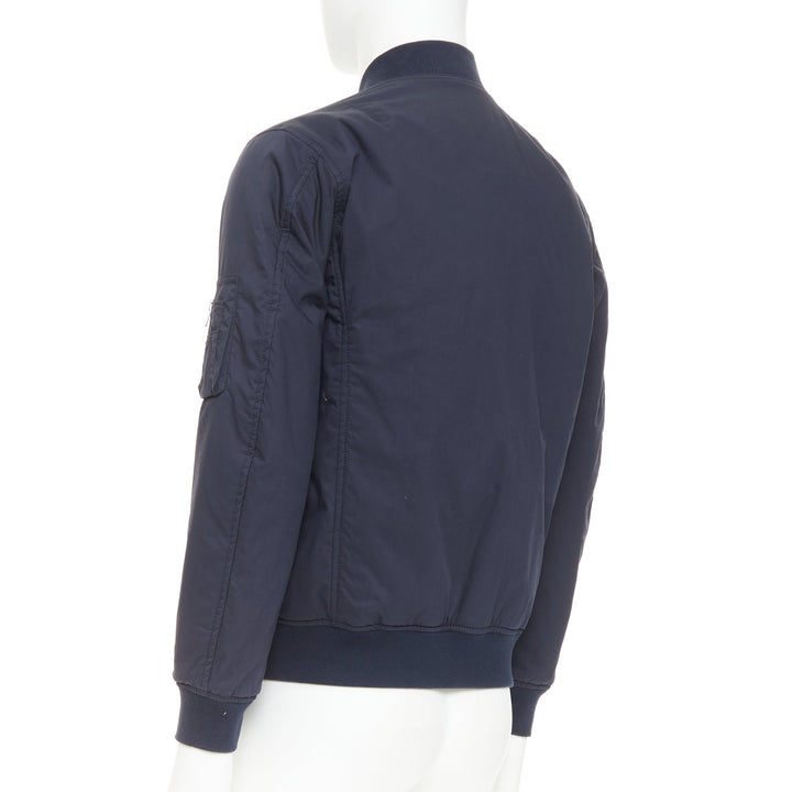KENT AND CURWEN Reversible navy brown cotton blend zip up bomber jacket M