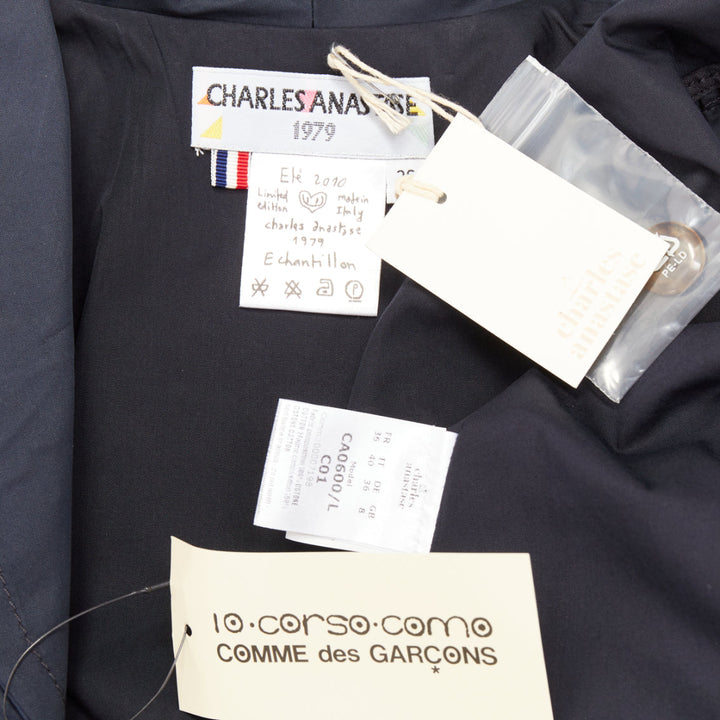 CHARLES ANASTASE 10 CORSO COMO navy smiley button flared crop top shirt FR36 S