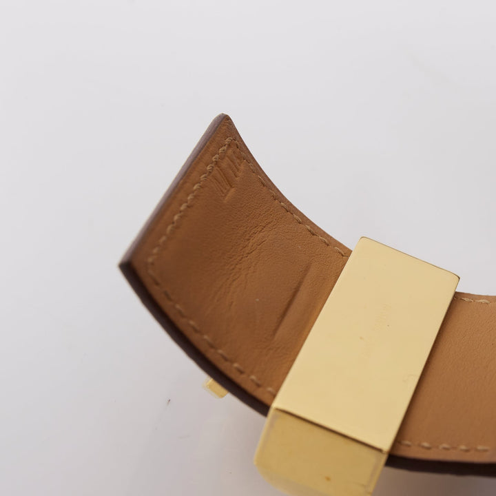 HERMES Collier de Chien brown shiny alligator gold medor cuff bracelet