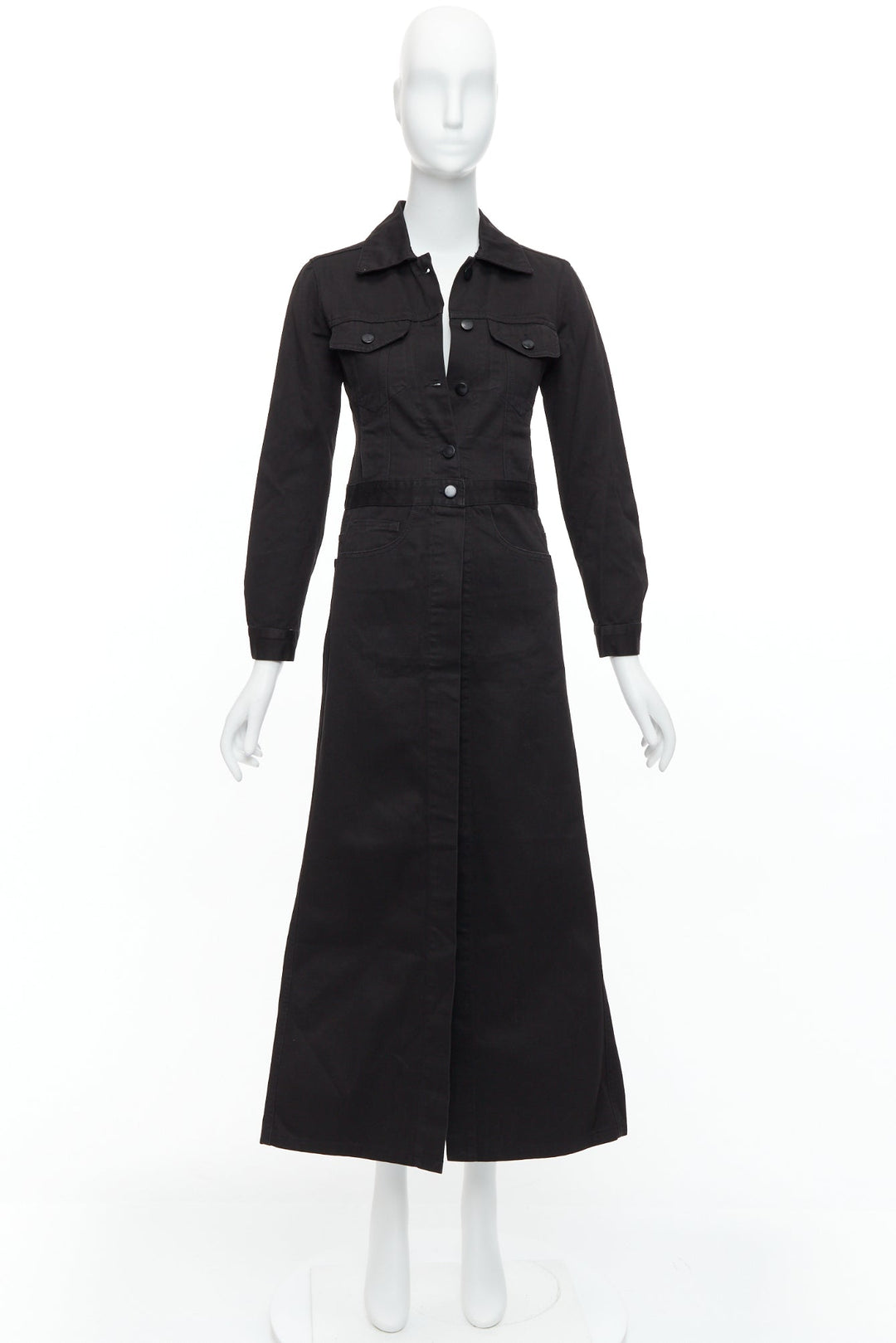 MAISON MARGIELA Line 6 Vintage black cotton carpenter midi dress IT38 XS