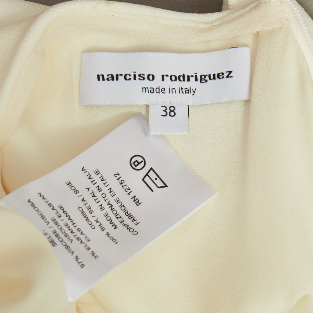 NARCISO RODRIGUEZ elegant draped wrap panel ivory viscose midi dress IT38 XS