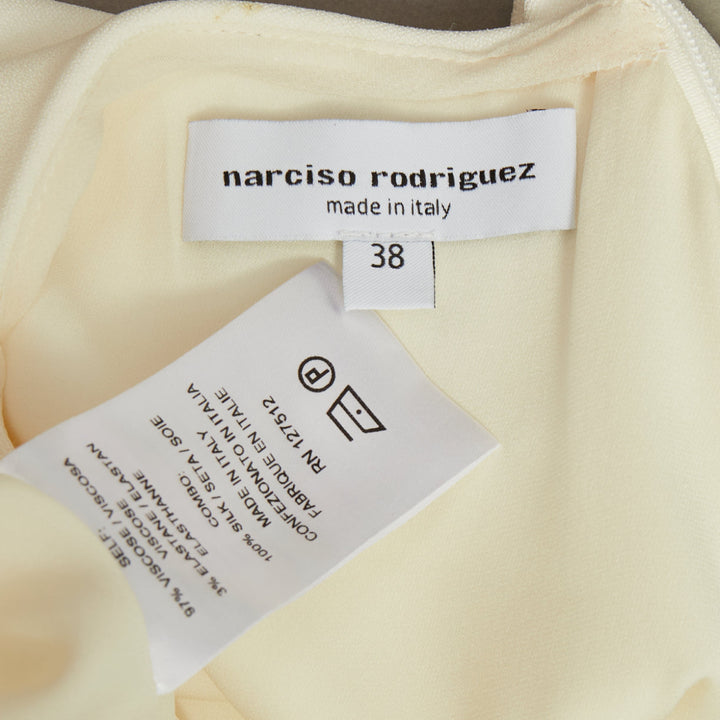 NARCISO RODRIGUEZ elegant draped wrap panel ivory viscose midi dress IT38 XS