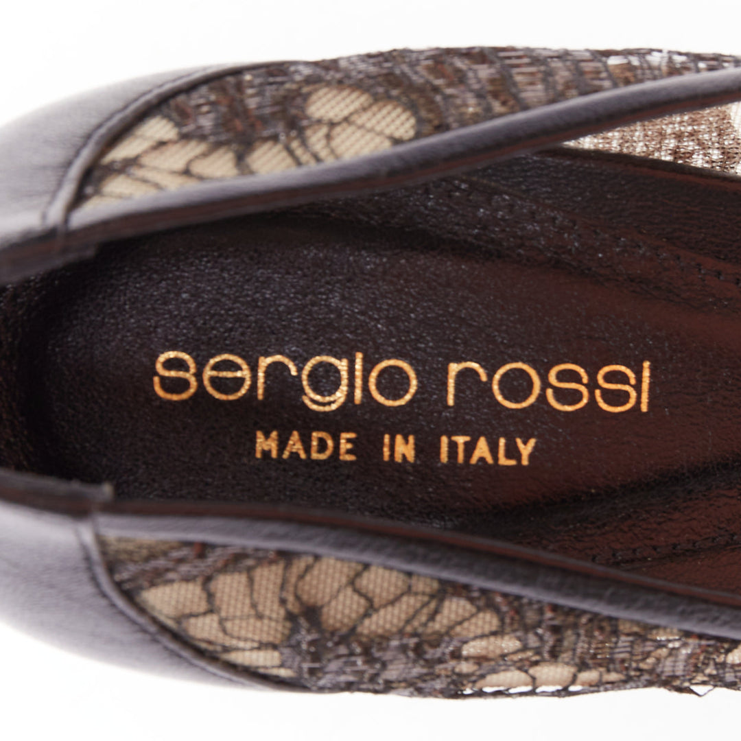 SERGIO ROSSI black leather floral lace spool heel pumps EU37.5