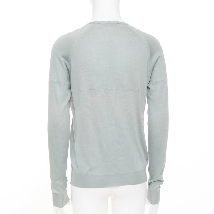 PRADA sage green grey panelled fine knit silk crewneck pullover sweater IT48 M