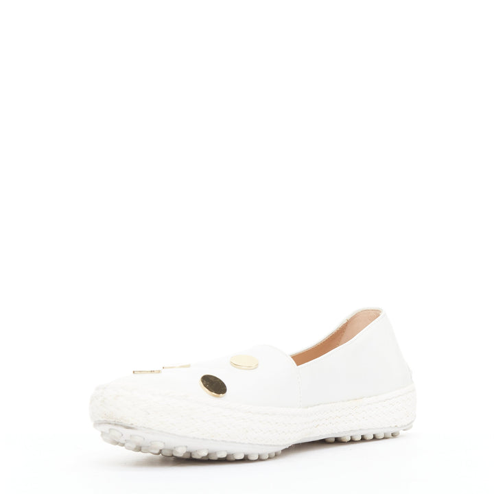 TOD'S white gold mirror polka dot leather espadrille loafers EU36