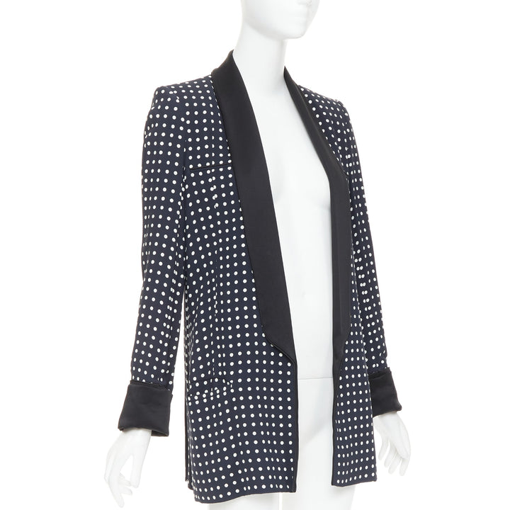 HAIDER ACKERMANN Runway black white polka dot long satin lapel blazer FR36 S