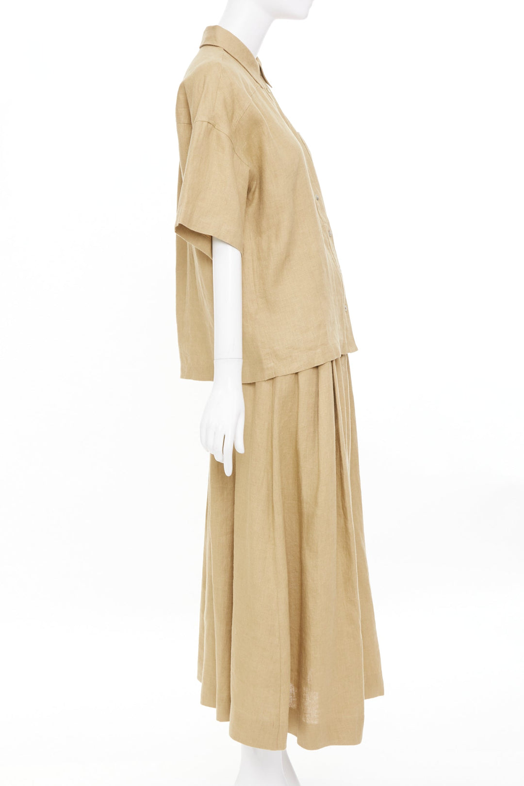 MARA HOFFMAN 2022 sand hemp utility short sleeve shirt midi skirt set XS