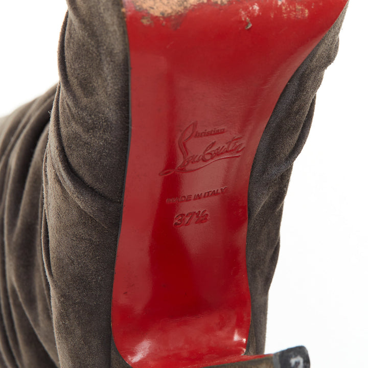 CHRISTIAN LOUBOUTIN Piros 120 charcoal gray suede ruched slouch boots EU37.5