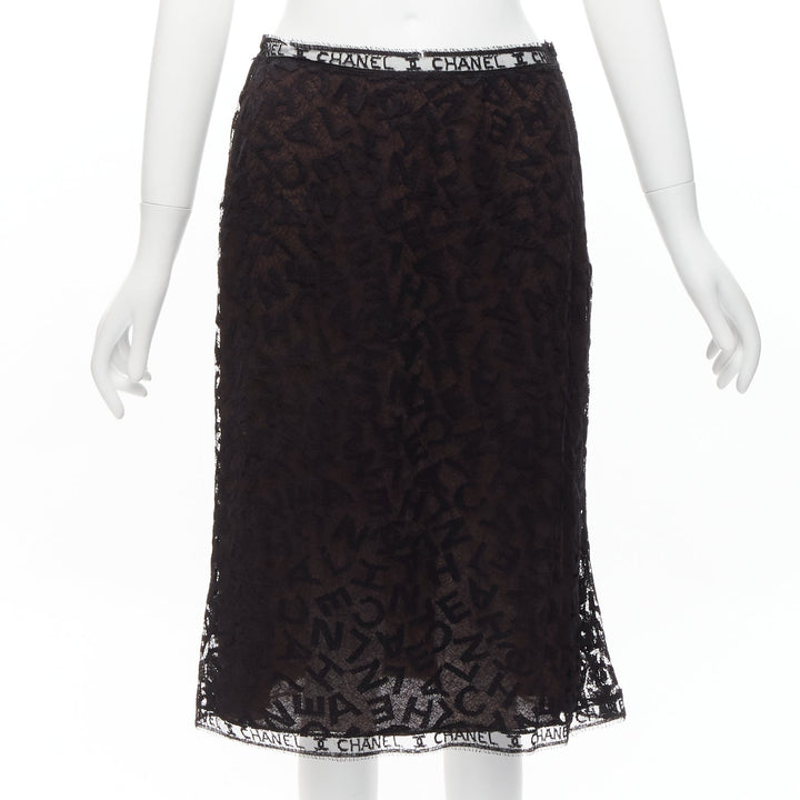 rare CHANEL 98A Karl Lagerfeld Runway Vintage black CC lace cami skirt FR40 L