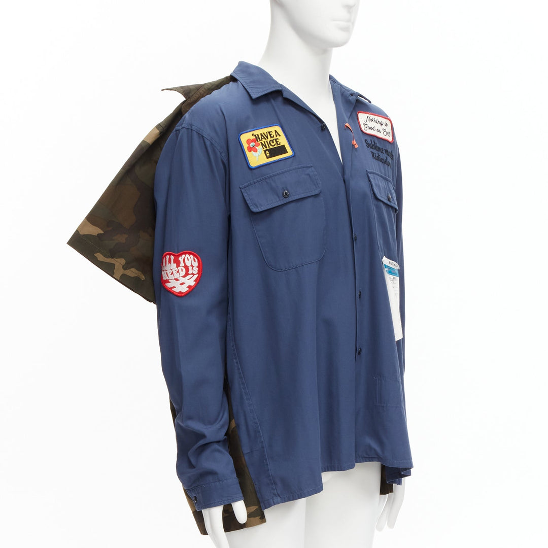 MIHARA YASUHIRO blue navy vintage badge 2-in-1 hybrid shirt IT48 M