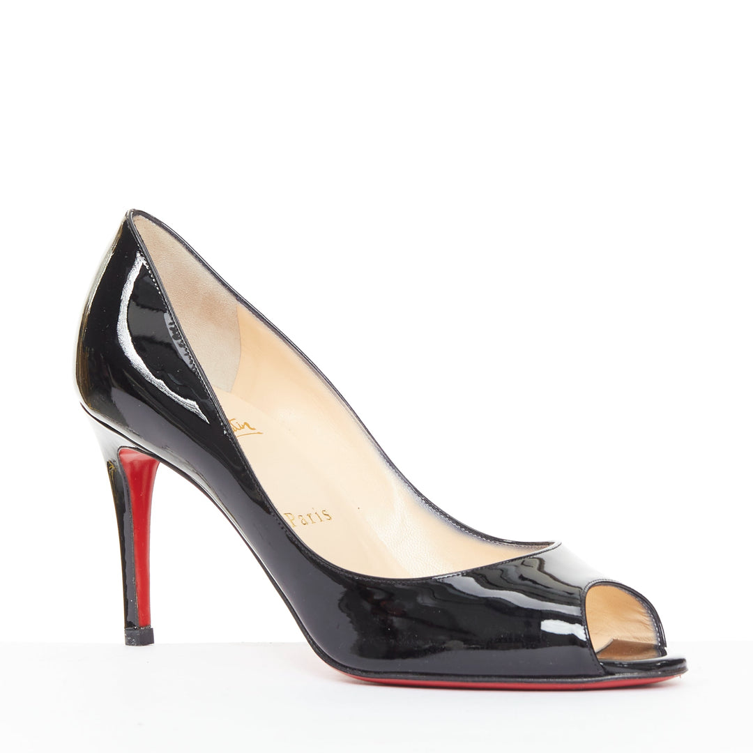 CHRISTIAN LOUBOUTIN You You 85 black patent leather peep toe heels EU37.5
