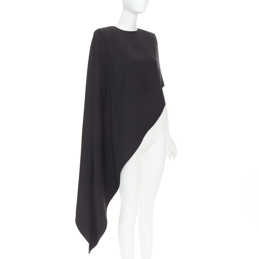 ALEXANDRE VAUTHIER AW2023 black crepe padded shoulder asymmetric drape top