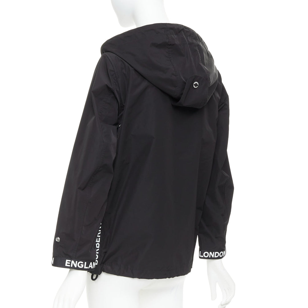 BURBERRY black nylon logo trim hooded windbreaker jacket IT34 XXS