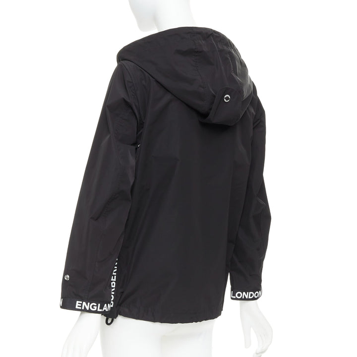BURBERRY black nylon logo trim hooded windbreaker jacket IT34 XXS