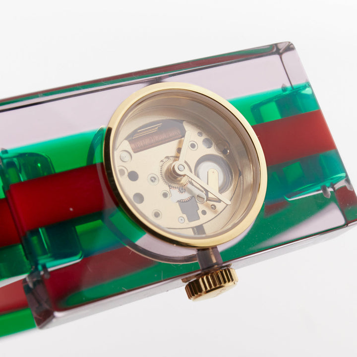 GUCCI 2018 Plexi Web green red  143.5 skeleton dial rectangular frame watch