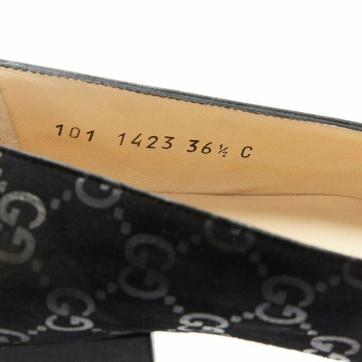 vintage GUCCI black monogram printed black suede square toe loafer EU36.5C