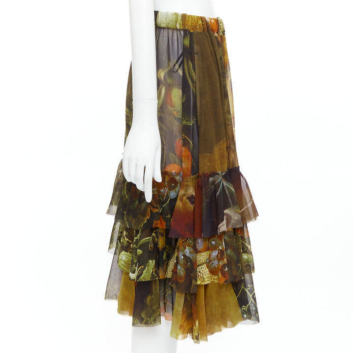 rare COMME DES GARCONS 2018 Vertumnus brown painting sheer chiffon tier skirt S