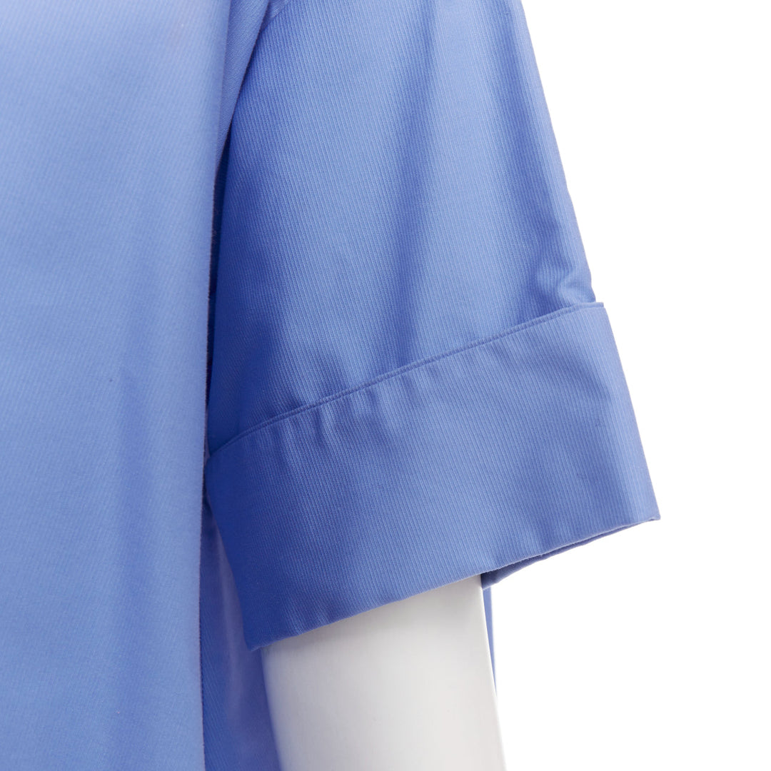 LANVIN sky blue cotton poplin high low collared half sleeve cropped shirt FR36 S