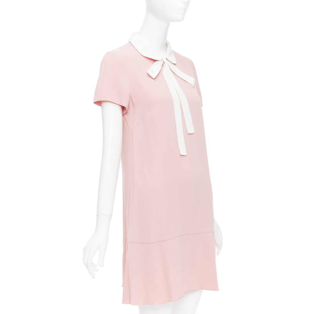 RED VALENTINO pink cream bow tie peter pan collar shift dress IT42 M