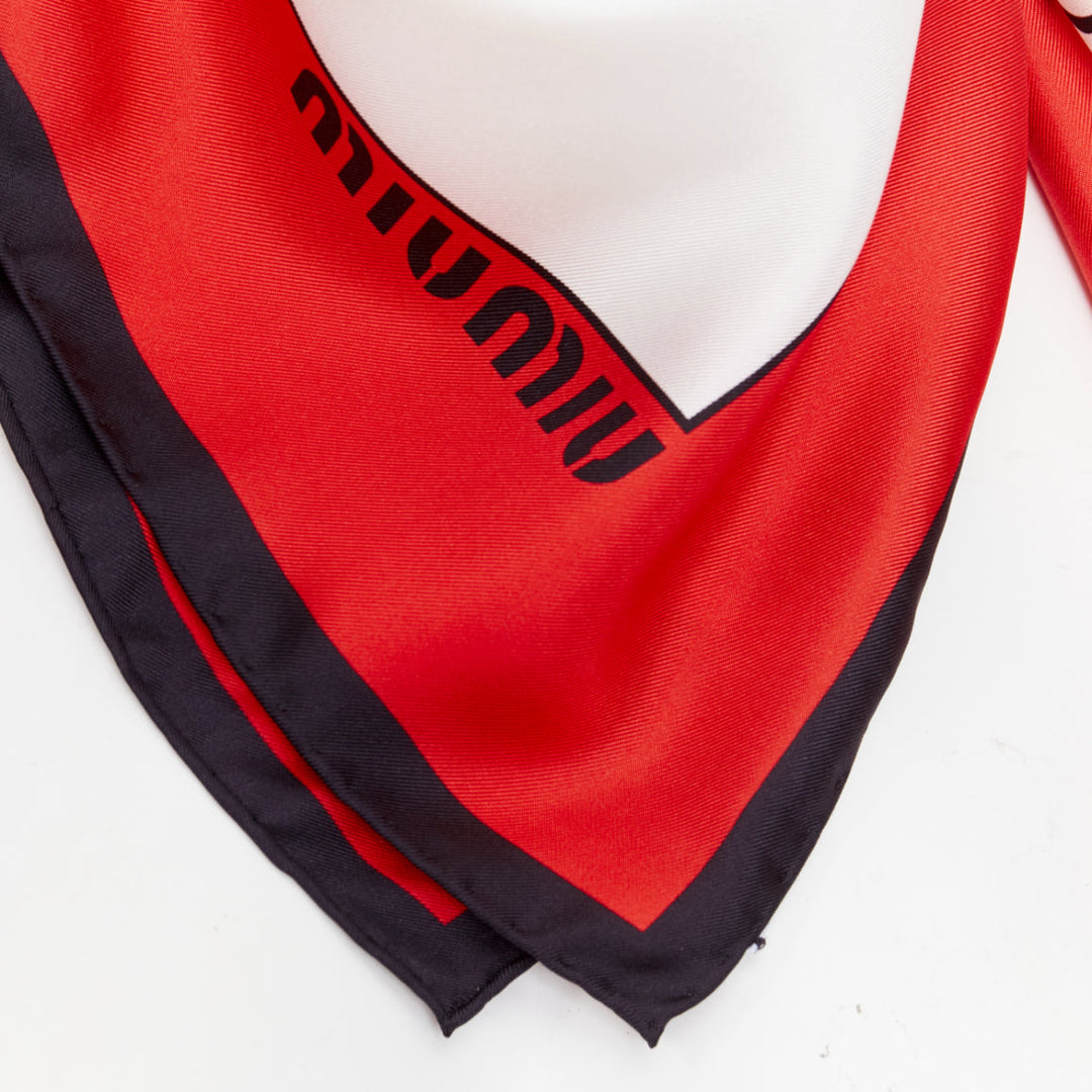 MIU MIU 2020 Disney Minnie Mouse red white black silk twill logo cartoon scarf