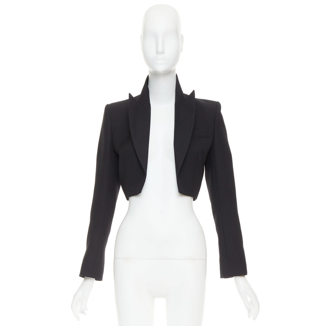 ALEXANDRE VAUTHIER COUTURE black stand peak lapel cropped tuxedo blazer jacket