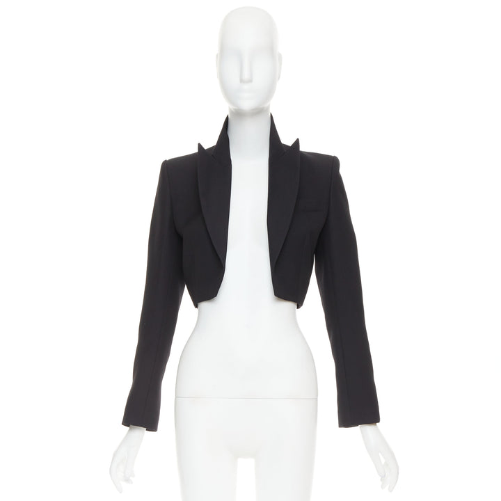 ALEXANDRE VAUTHIER COUTURE black stand peak lapel cropped tuxedo blazer jacket