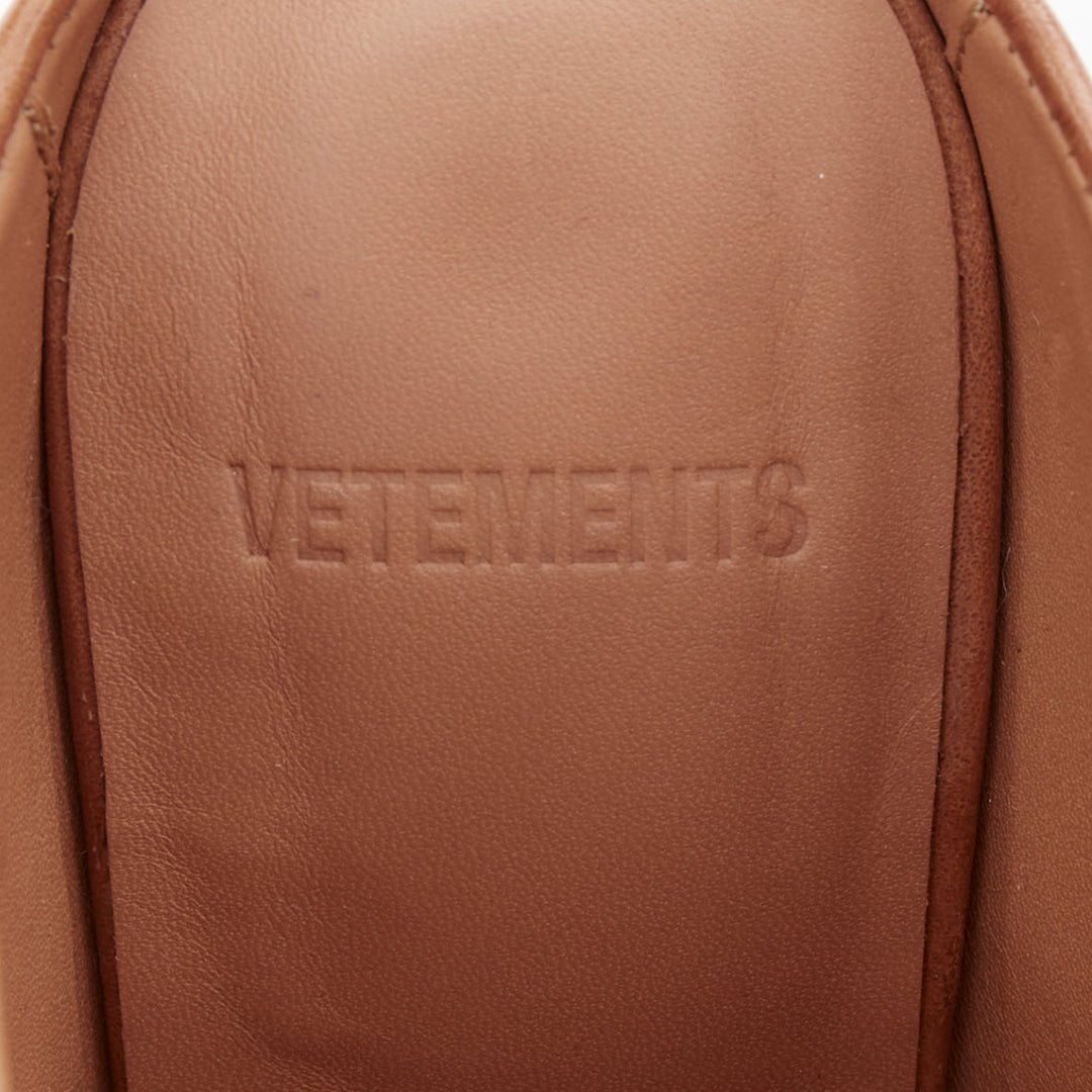 VETEMENTS Highlighter brown leather blue architectural heel mules EU35