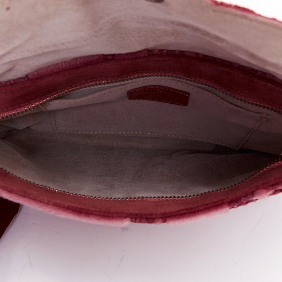 MATTHEW WILLIAMSON pink laser cut calf hair crystal silk wristlet clutch bag