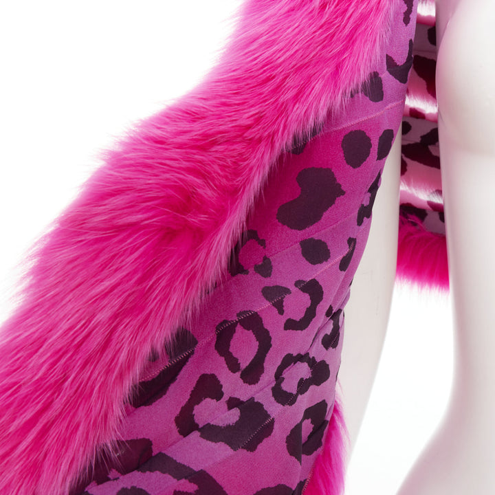 rare CHRISTIAN DIOR John Galliano 2005 Vintage pink fur leopard silk panel shawl