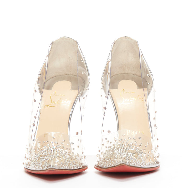 CHRISTIAN LOUBOUTIN Degrastrass 100 clear pvc crystal embellished pump EU35