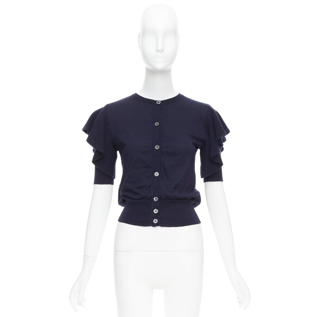 VIKTOR & ROLF navy cashmere silk ruffle sleeves cardigan sweater S
