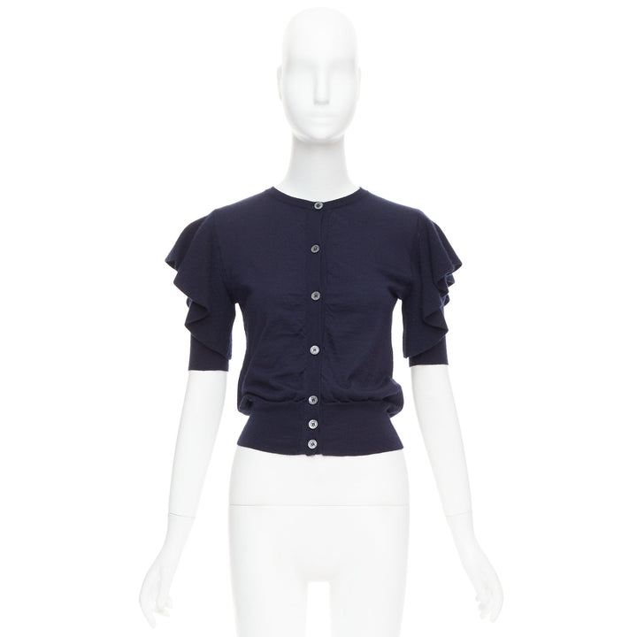 VIKTOR & ROLF navy cashmere silk ruffle sleeves cardigan sweater S
