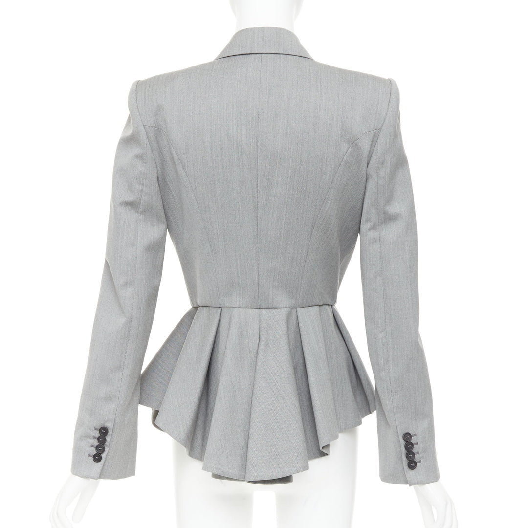 ALEXANDER MCQUEEN 2019 grey wool fuchsia pink lined peplum blazer jacket IT42 M