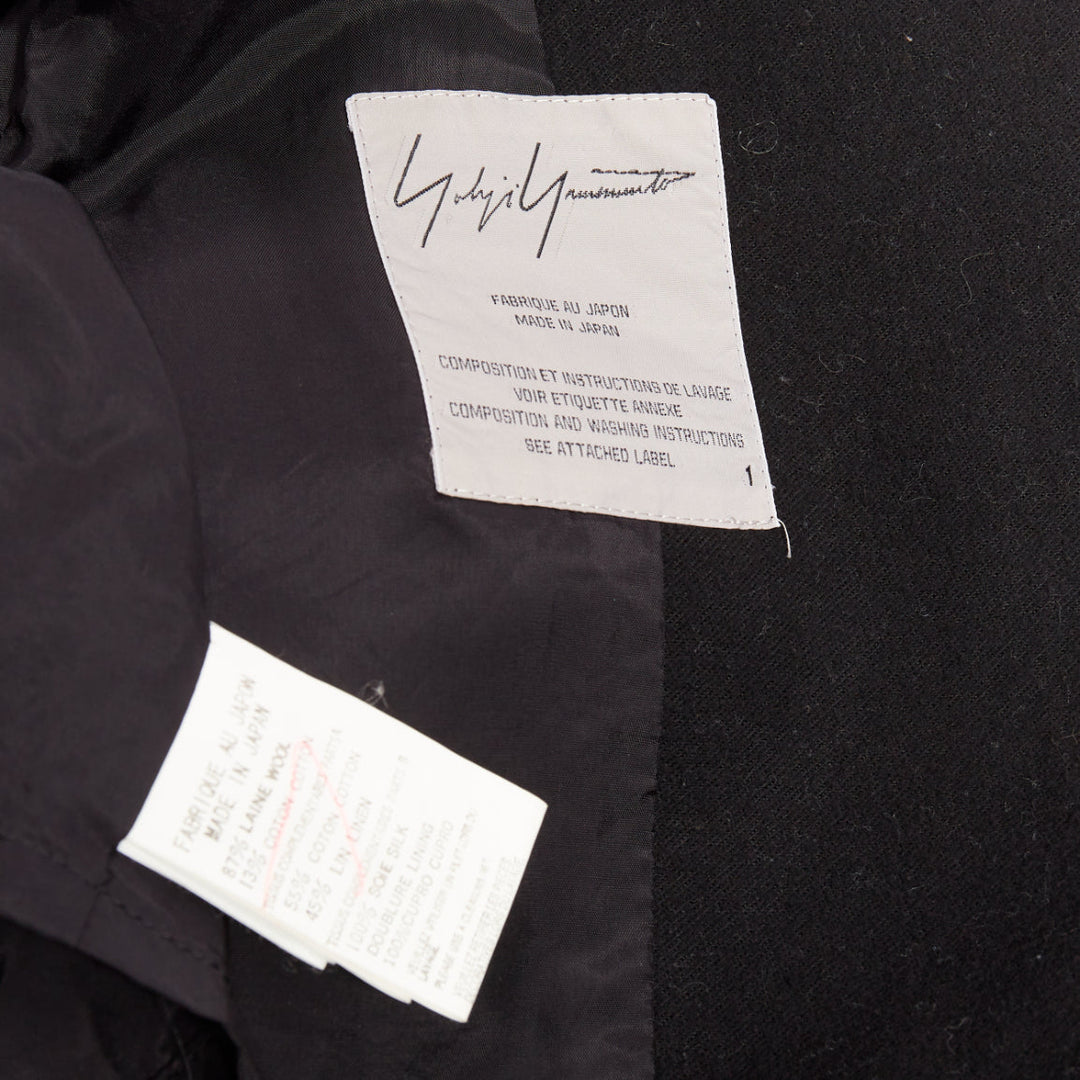 YOHJI YAMAMOTO black wool cotton linen hooded long coat JP1 S