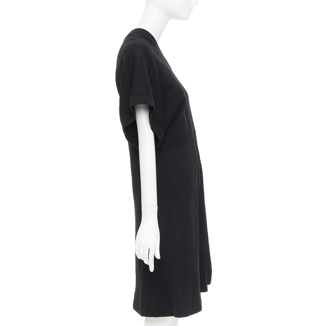 COMME DES GARCONS 2014 black 100% wool deconstructed tshirt one shoulder dress S