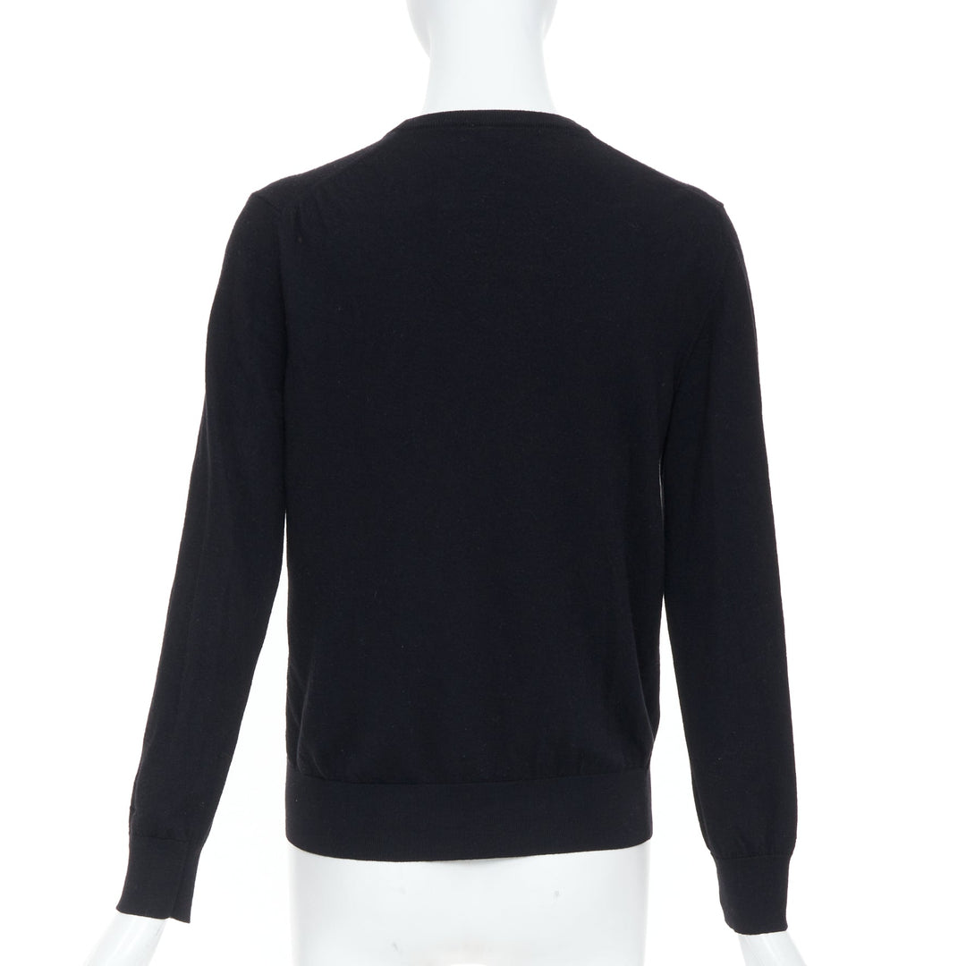 LOEWE JW Anderson black merino wool embroidered anagram logo knit crew sweater S