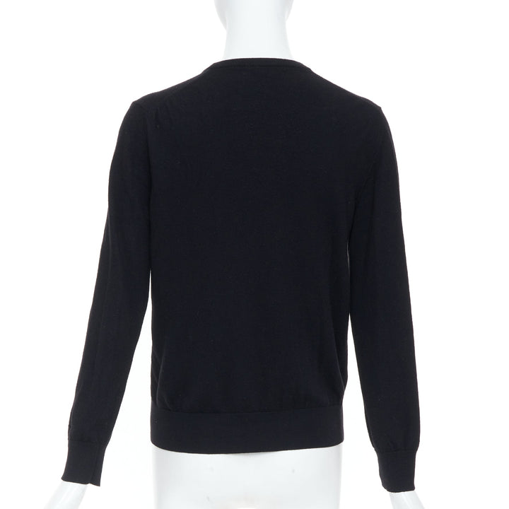 LOEWE JW Anderson black merino wool embroidered anagram logo knit crew sweater S