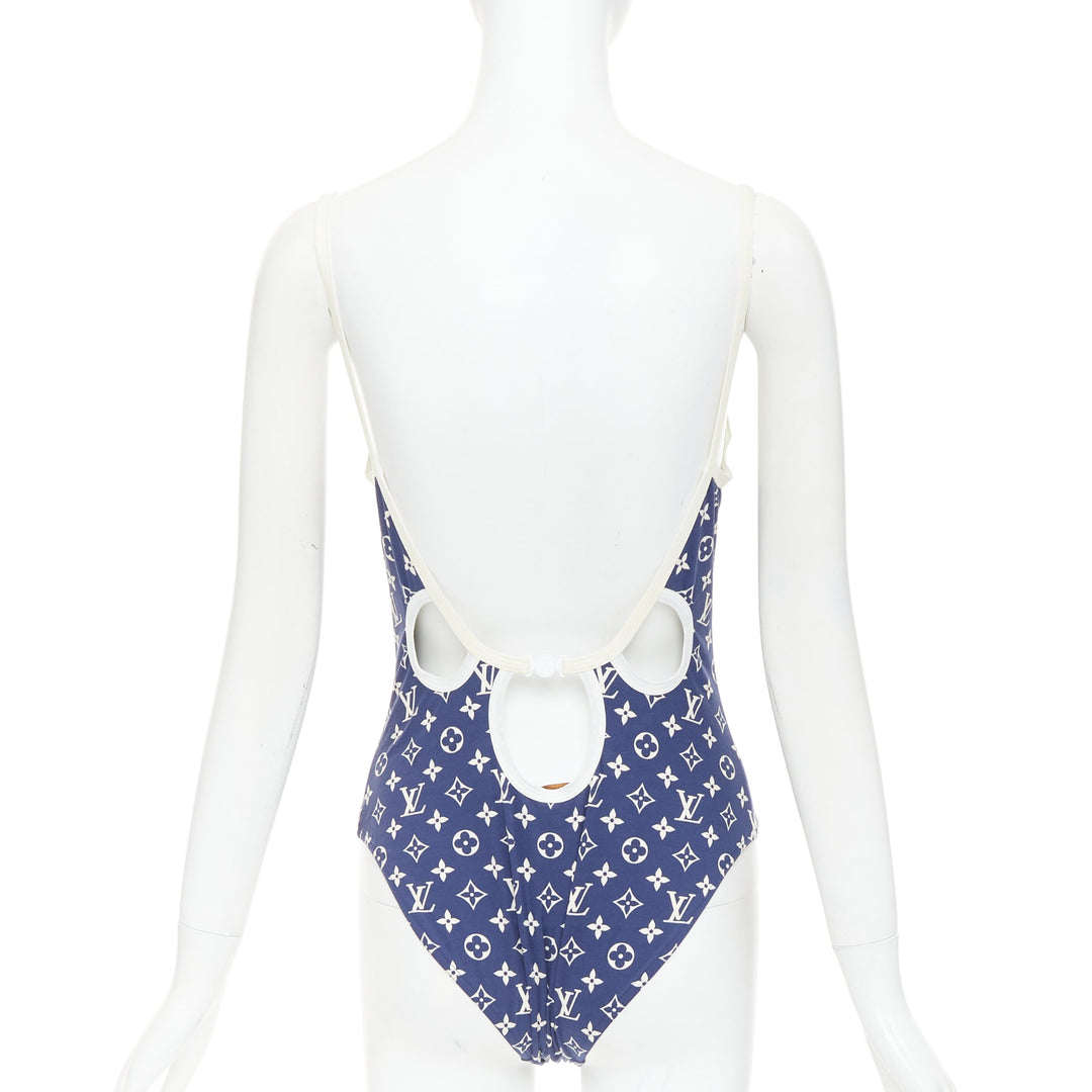 LOUIS VUITTON 2020 Escale blue white monogram one piece swimsuit FR38 M