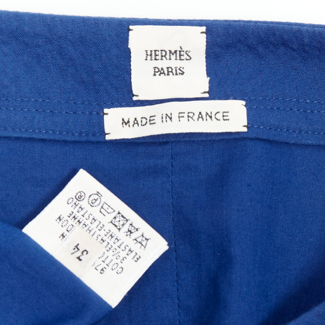 HERMES cobalt blue cotton blend pleated boxy shift dress FR34 XS