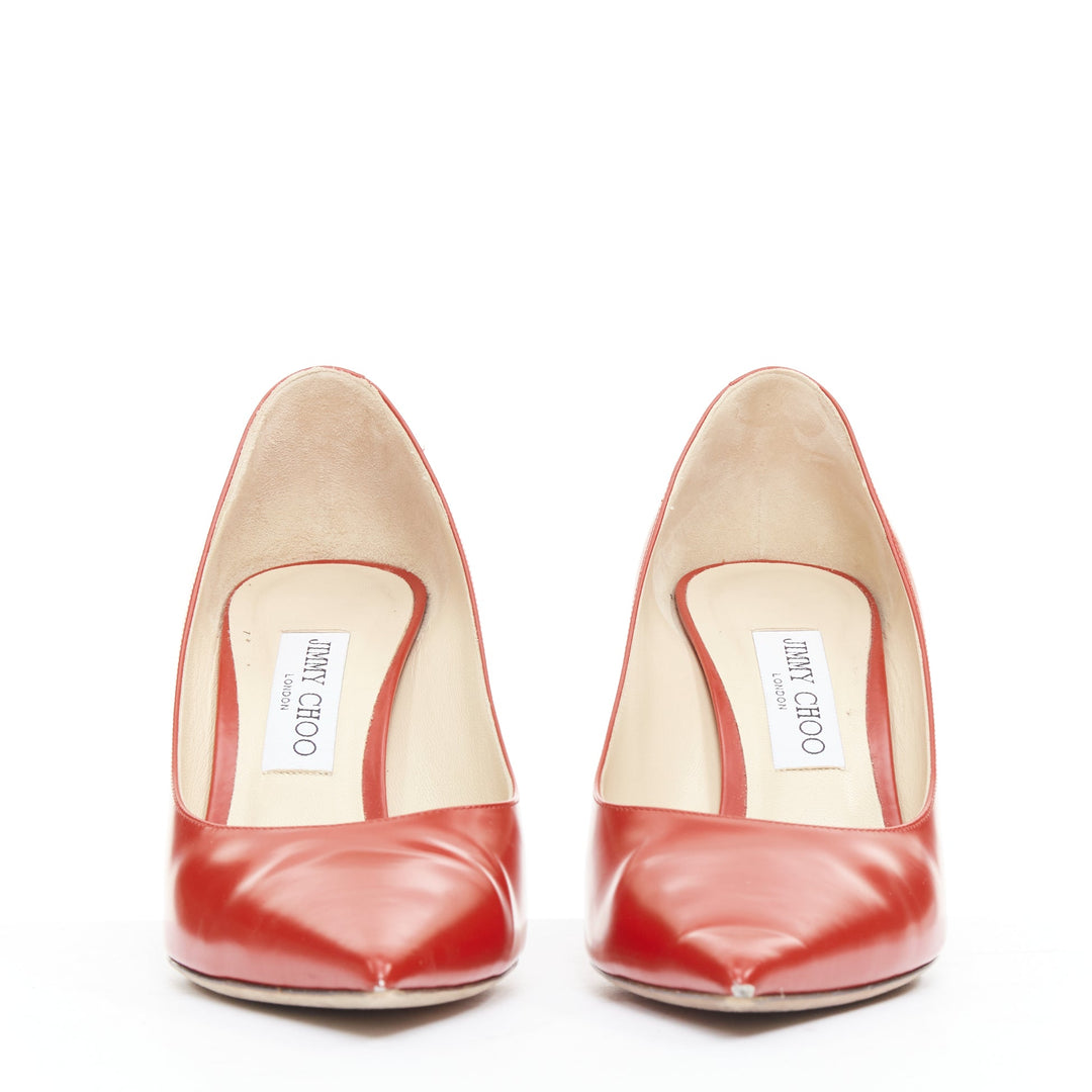 JIMMY CHOO Romy 85 red leather pointy toes stiletto heeled pumps EU39.5