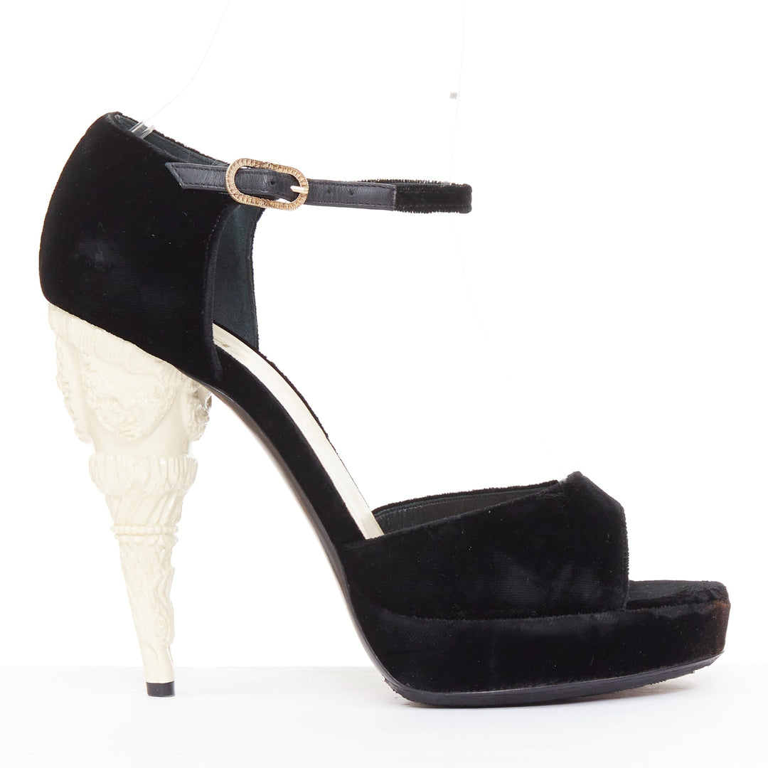 CHANEL 2010 Runway Corinthian Column architectural heel black sandals EU37.5